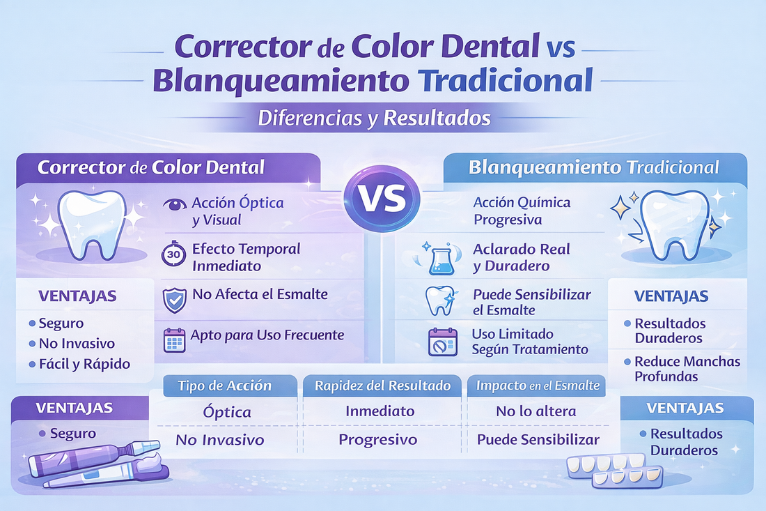 Corrector de color dental vs blanqueamiento tradicional: diferencias y resultados