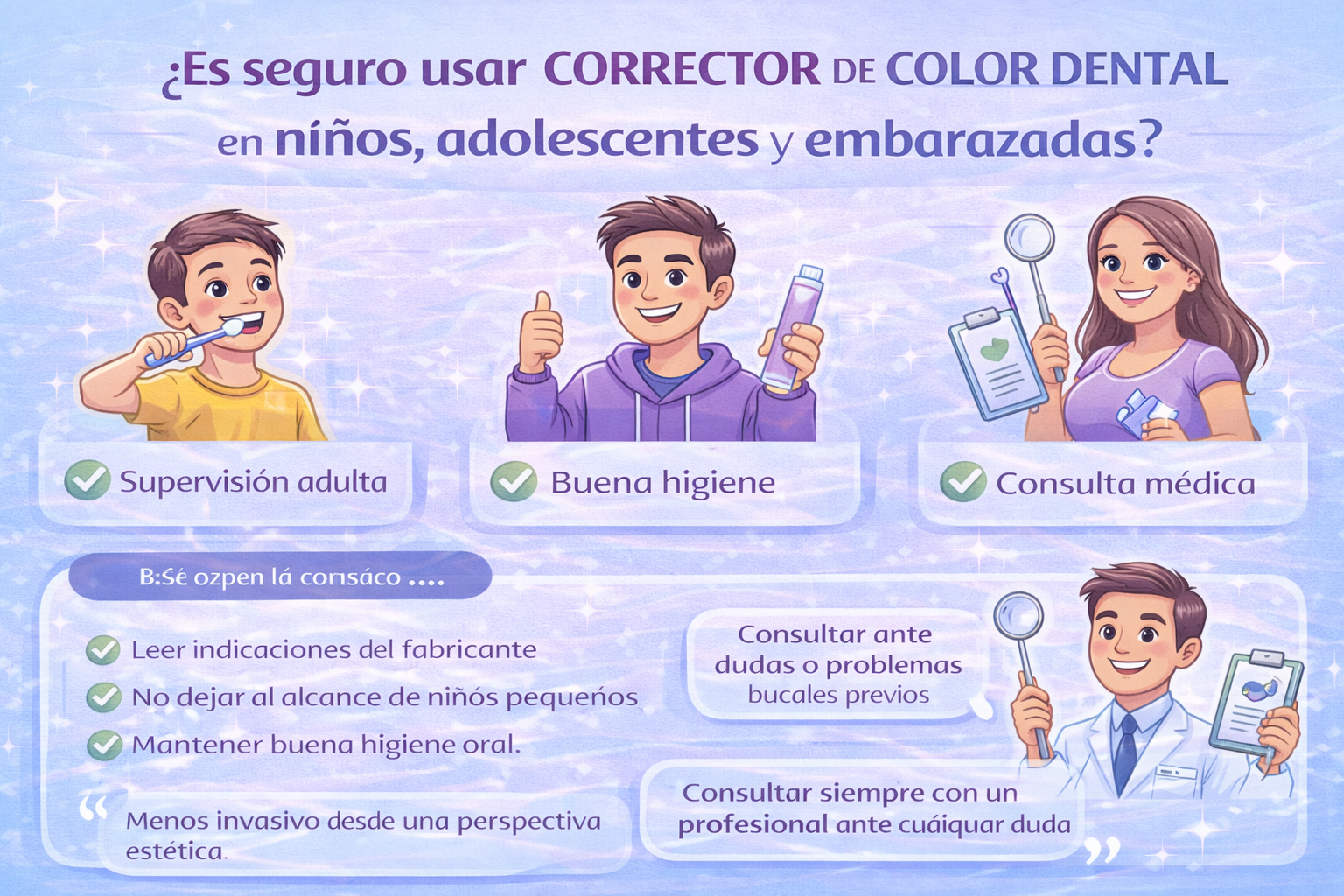 ¿Es seguro usar corrector de color dental en niños, adolescentes y embarazadas?