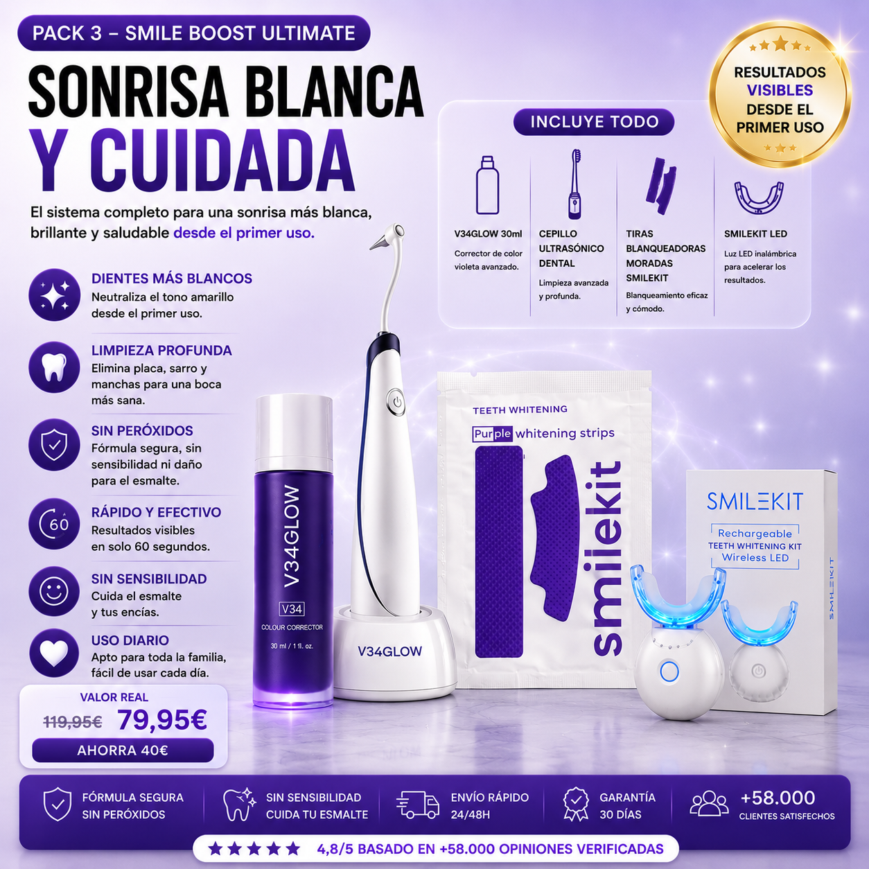 V34Glow™ — Blanqueador Dental Sin Peróxidos