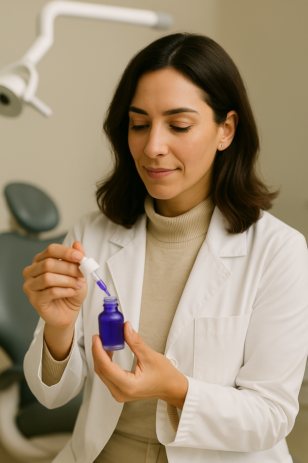 Especialista en estética dental hablando sobre V34Glow™